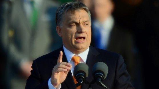 Hungarian Prime Minister Viktor Orban addressing a rally in Budapest, 29 March