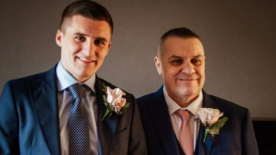 Aaron McGowan (left) with his Dad Joe at a wedding 