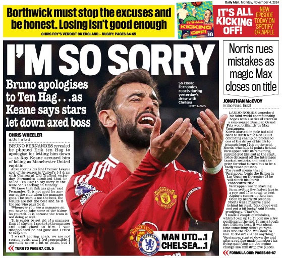 Back page of the Daily Mail on 4 November 2024