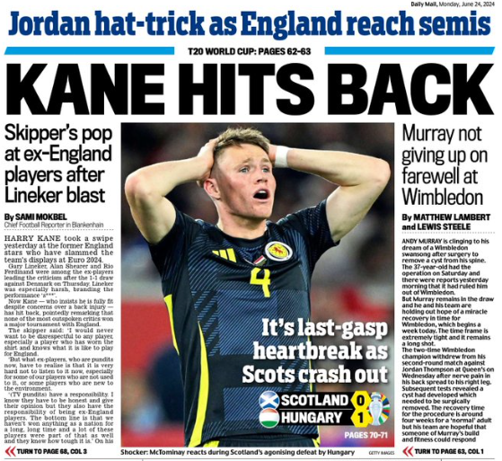 Back page of the Daily Mail on 24 June 2024