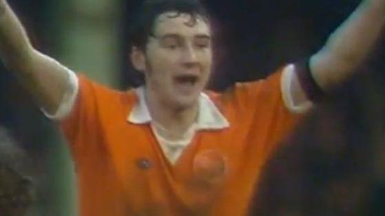 Mickey Walsh in tangerine celebrates his winning goal