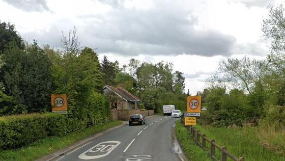 Wetherby Road at the entrance to the village of Rufforth.