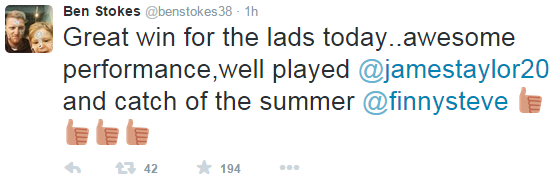 Ben Stokes tweet