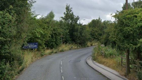 A screenshot of Dearne Road on Google Maps. A Welcome to Rotherham sign can be seen in the photo.