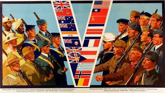 poster with illustrations of soldiers from around the world