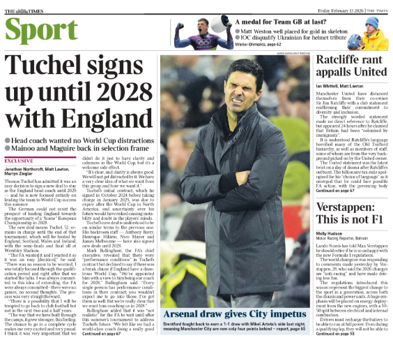 Times back page: 'Arsenal draw gives City impetus'