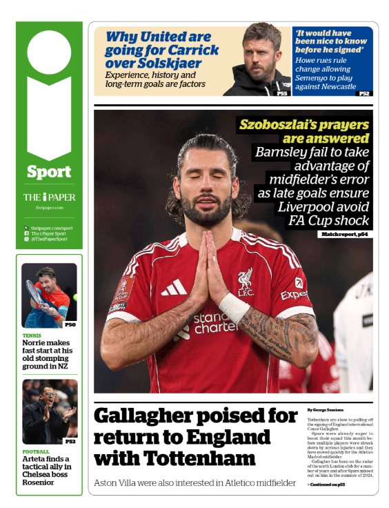 The sport section of the i paper