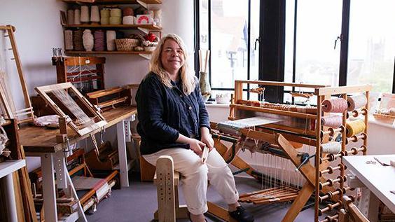 Weaver and textile designer Lucy Rowan in the Colonnade Building