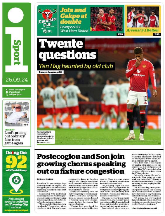 Back page of the i on 26 September 2024