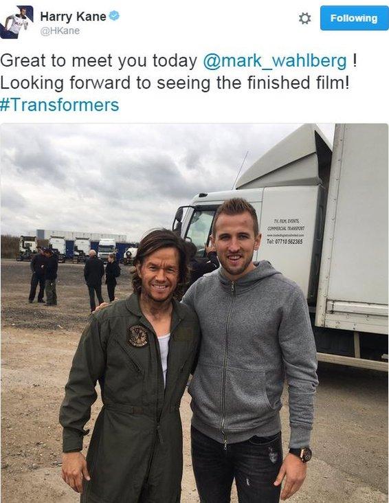 Harry Kane (right) with Hollywood actor Mark Wahlberg