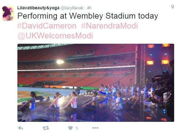 @lucylilavati tweets: Performing at Wembley Stadium today #DavidCameron #NarendraModi @UKWelcomesModi