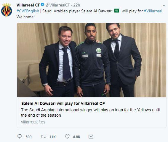 Villarreal confirmed the signing of Salmam Al Dawsari on Sunday