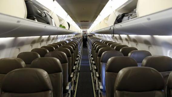 Aisle and seats on an airplane