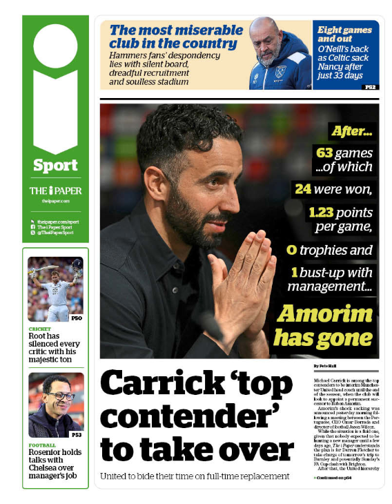 The sport section of the i paper