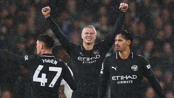 Erling Haaland celebrates scoring against Fulham