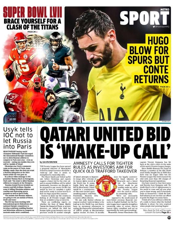 The sports section of the Metro