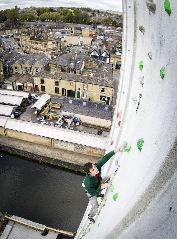 Climbing wall at ROKT outdoor climbing centre in Brighouse