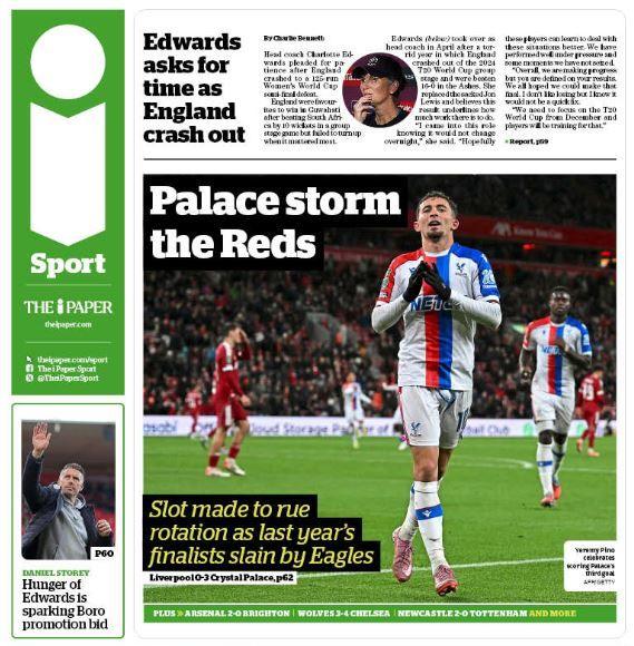 Back page of the i on 30 October 2025