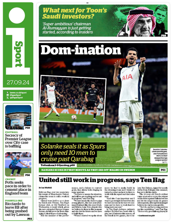 Back page of the i on 27 September 2024