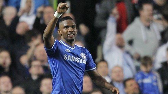 Samuel Eto'o celebrates after putting Chelsea ahead