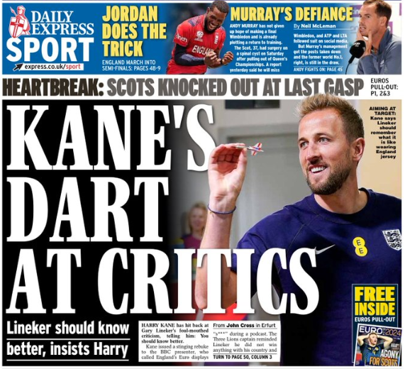 Back page of the Daily Express on 24 June 2024