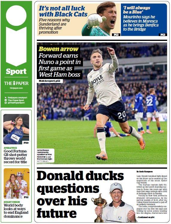 The back page of The i Newspaper