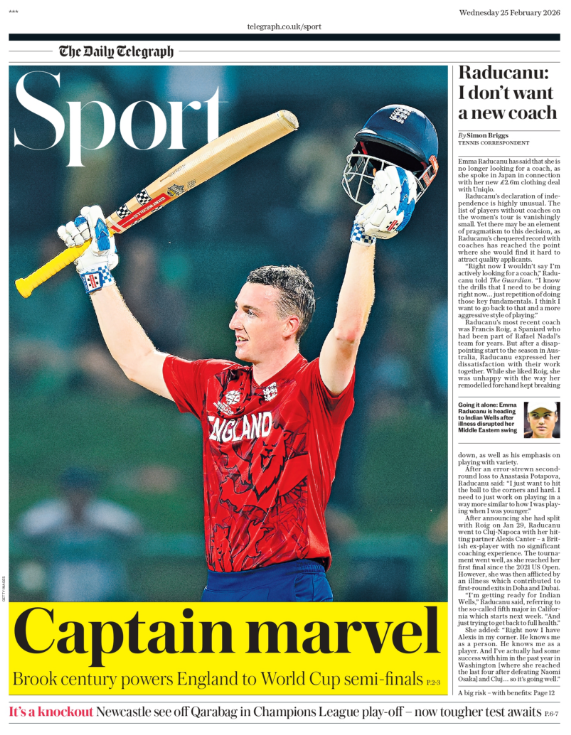 Telegraph back page: 'Captain Marvel'