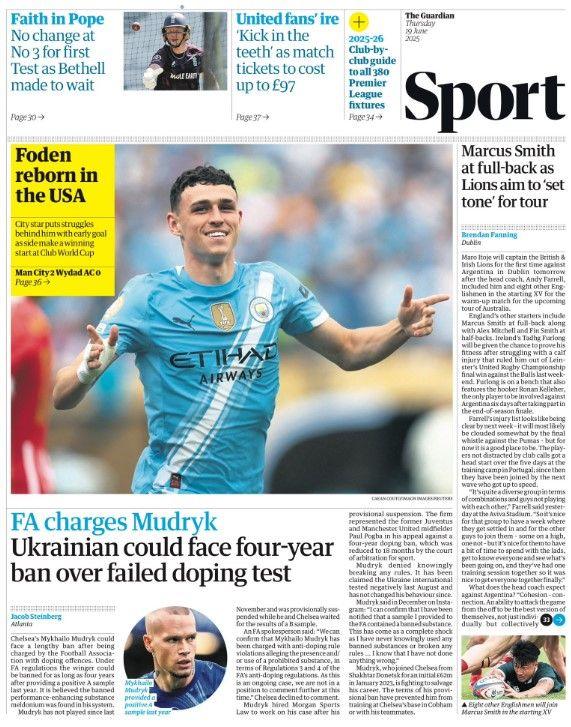 The back page of the Guardian