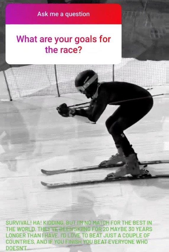 Benjamin Alexander revealing his Winter Olympics hopes on Instagram before Sunday's race