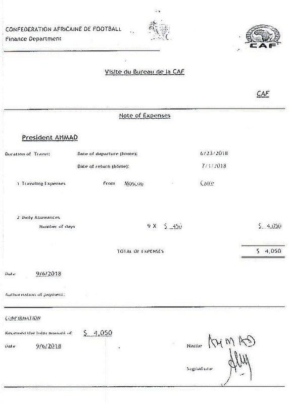 The receipt for Ahmad's June 2018 trip to Cairo, as paid by Caf