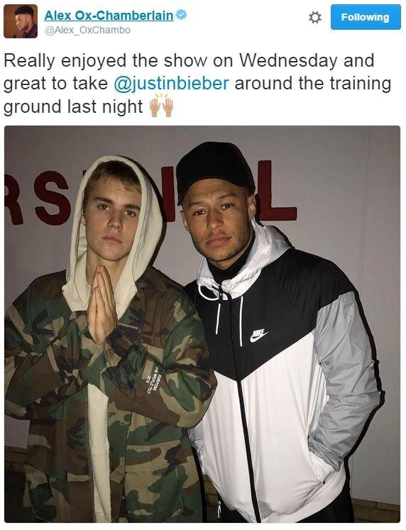 Alex Oxlade-Chamberlain and Justin Bieber