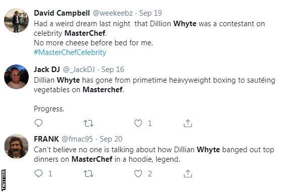 Twitter reaction to Dillian Whyte on Celebrity Masterchef