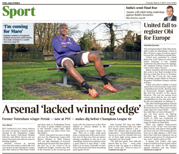 Back page of the Times on 4 March 2025