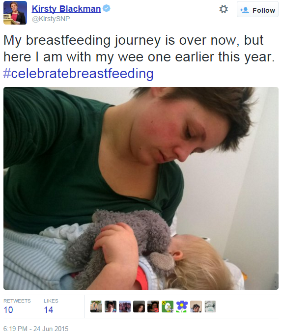 A picture of Kirsty Blackman breastfeeding her baby.