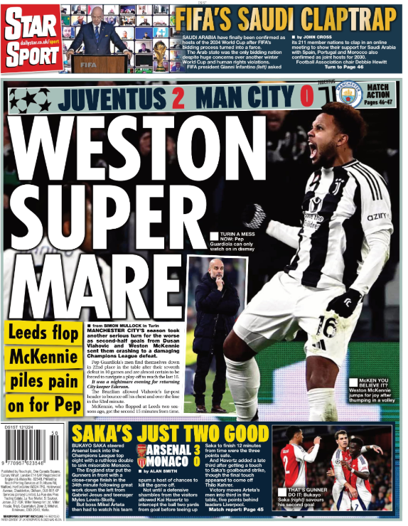 Thursday's Star back page