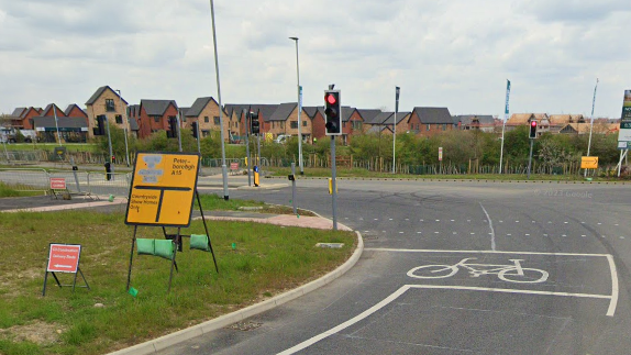 Traffic lights at a junction in Yaxley