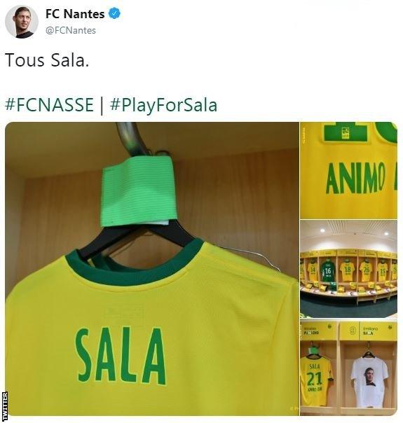 Nantes tweet displaying Sala shirts in the dressing room