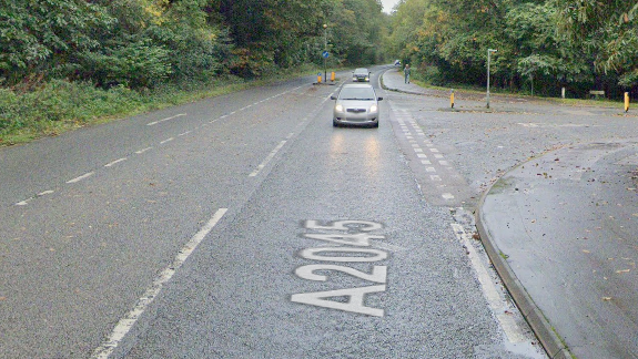 A google image of Walderslade Woods approaching the junction with Wildfell Close near Chatham, Kent. 