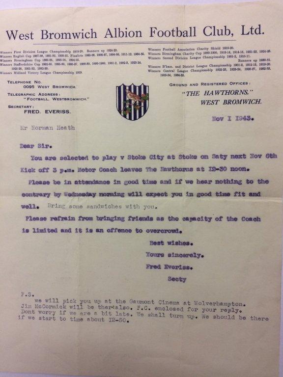 Club letter to Norman Heath