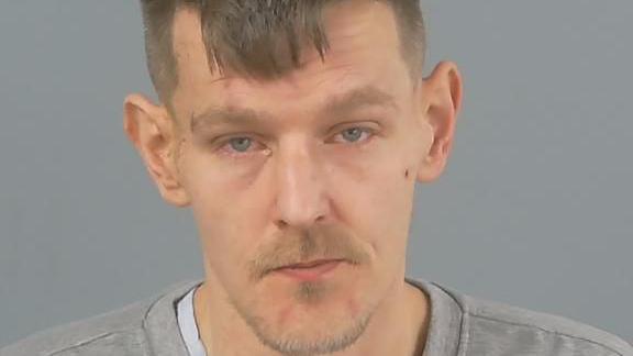 A police custody photo of Ross Neiland against a grey background. He has light, brown hair which is short at the sides with a quiff rolled down onto his forehead, as well as a moustache and beard.