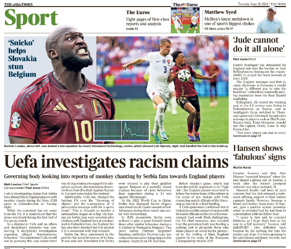 Back page of the Times on 18 June 2024