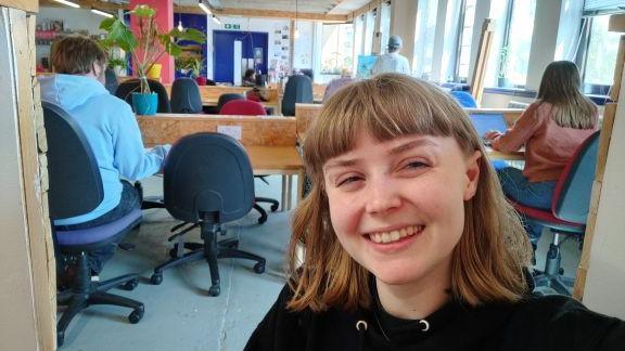 Jenna Thorensson at her desk