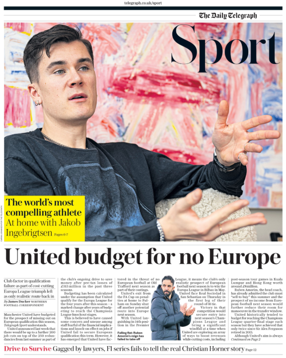 Lead sport page of the Daily Telegraph on 4 March 2025