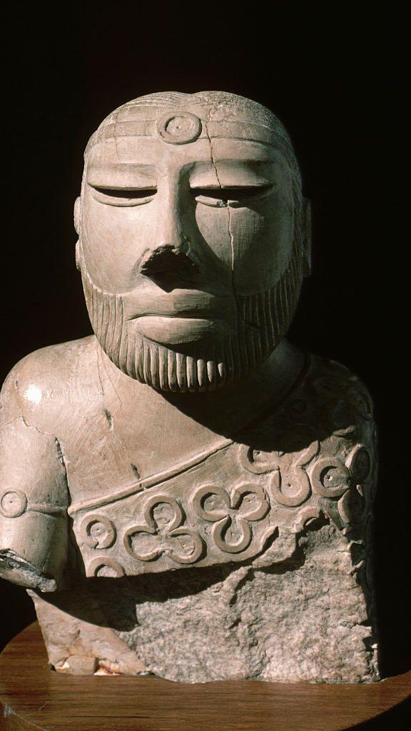 A sculpture, possibly of a priest, from the ancient city of Mohenjo-Daro, now in the Karachi Museum in Pakistan.