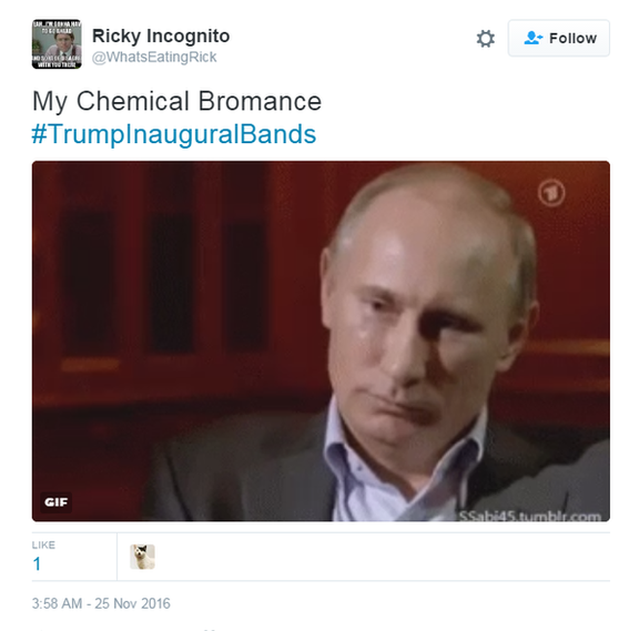 Tweet: My Chemical Bromance #Trump Inaugural Bands