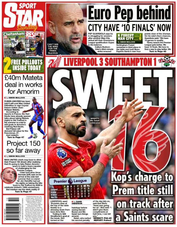 Back page of the Daily Star Sunday on 9 March 2025