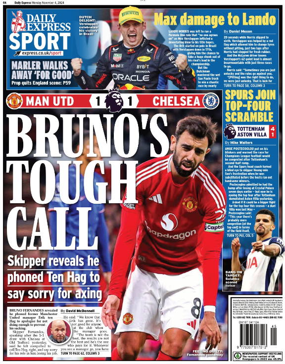 Back page of the Daily Express on 4 November 2024