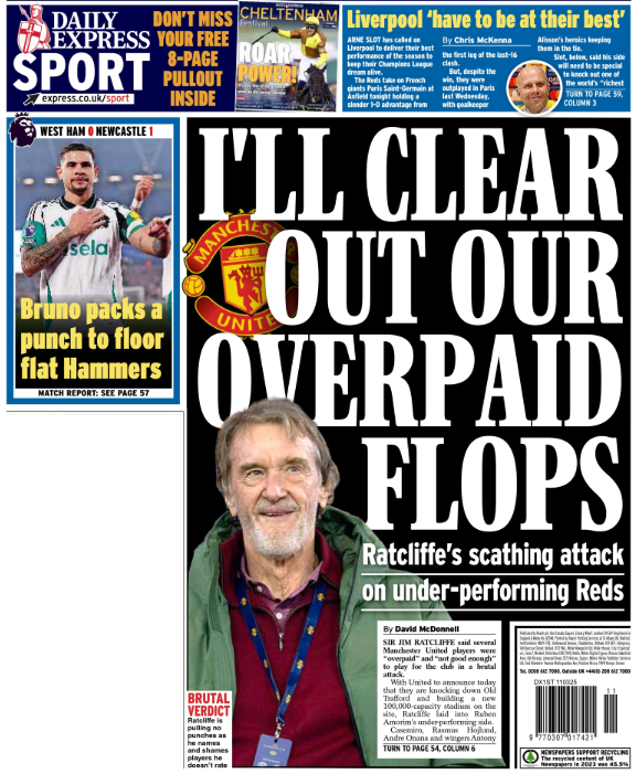 Back page of the Daily Express on 11 March 2025