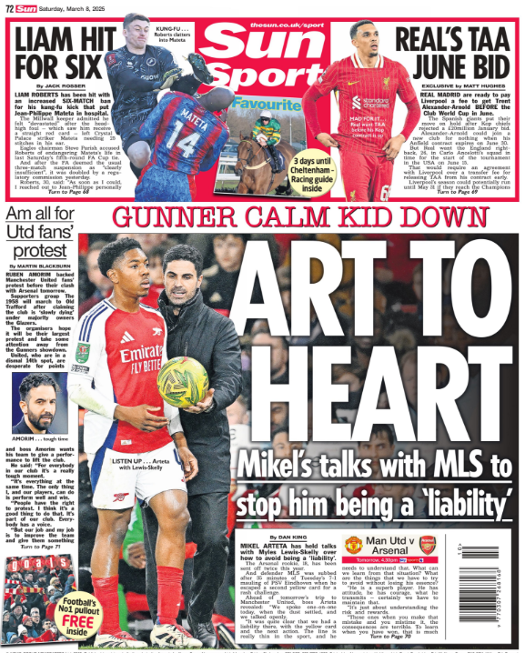 Back page of the Sun on 9 March 2025