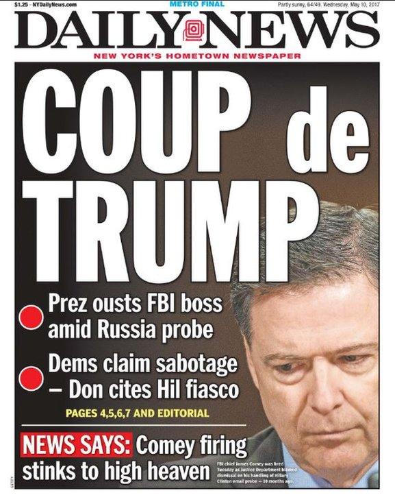 The front page of the New York Daily News said the sacking "stinks"